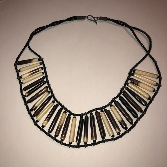 VTG African Porcupine Quill Beaded Collar Necklace 16” - Picture 2 of 2